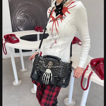 Gothic Lolita Harajuku Punk One Shoulder Y2K Rivet Chain Skull Bag