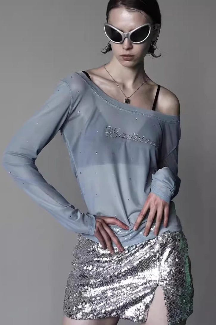 Rhinestone Graphic Long Sleeve Top Main image
