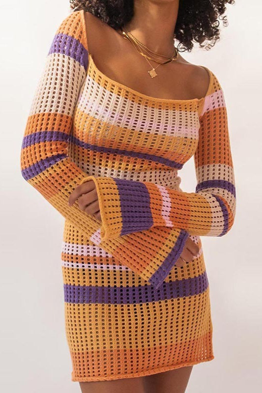 Striped Knit  Cut Out Mini Bodycon Sweater Dress Main image