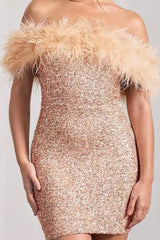 Strapless Feather Sequin Bodycon Chic Cocktail Dress