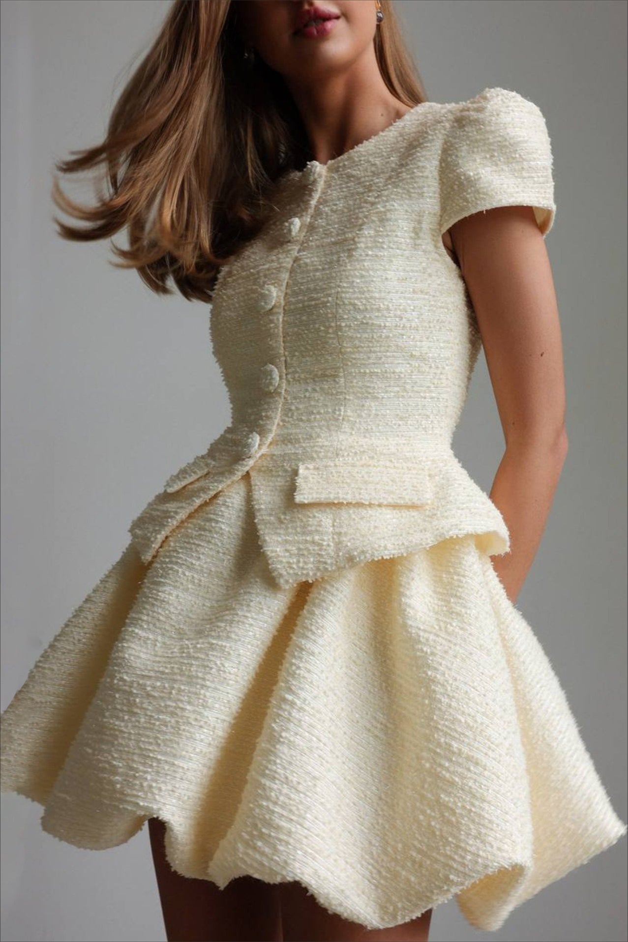 Short Boucle Cardigan Peplum Skirt Tweed Suit Set Main image
