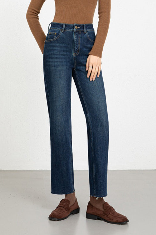 High Waist Fleece Lined 4 Way Stretch Raw Hem Ankle Crop Jeans Main image
