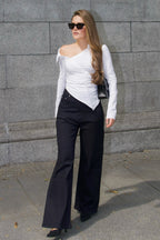 Off Shoulder Asymmetric Button Blouse