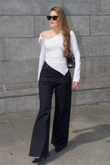 Off Shoulder Asymmetric Button Blouse