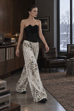 Retro Washed Leopard Wide Leg Jeans