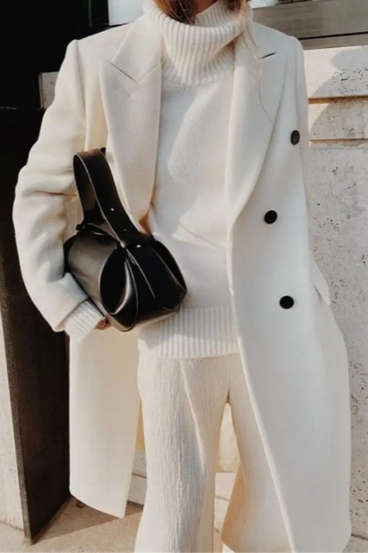 Solid Lapel Double Breasted Slim Overcoat Secondary image