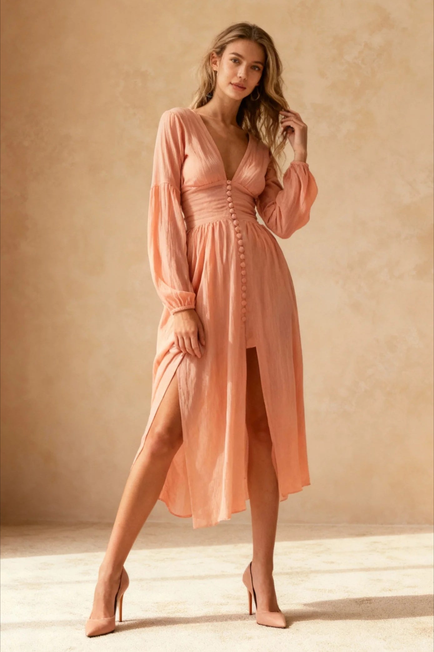 V Neck Button Down Maxi Dress Main image