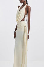 Halter High Waist Open Back Reception Dress