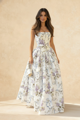 Rayon Printed Strap Pleated Chic Maxi Dress