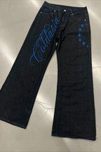 Embroidered Slight Flare Baggy Streetwear Jeans