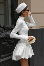 Mock Neck Long Sleeve Ruffle Mini Party Dress