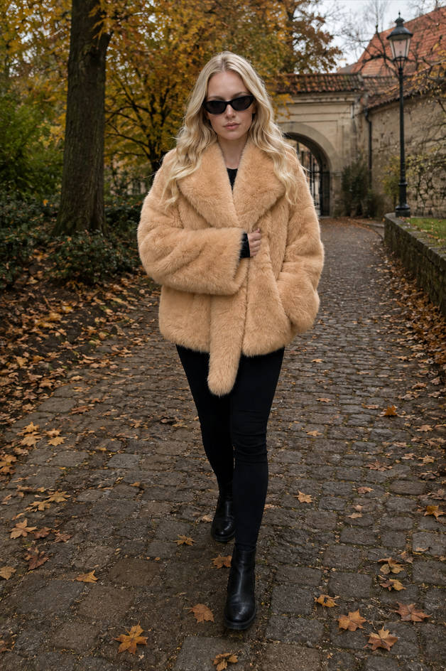 Solid Color Cropped Fur Coat