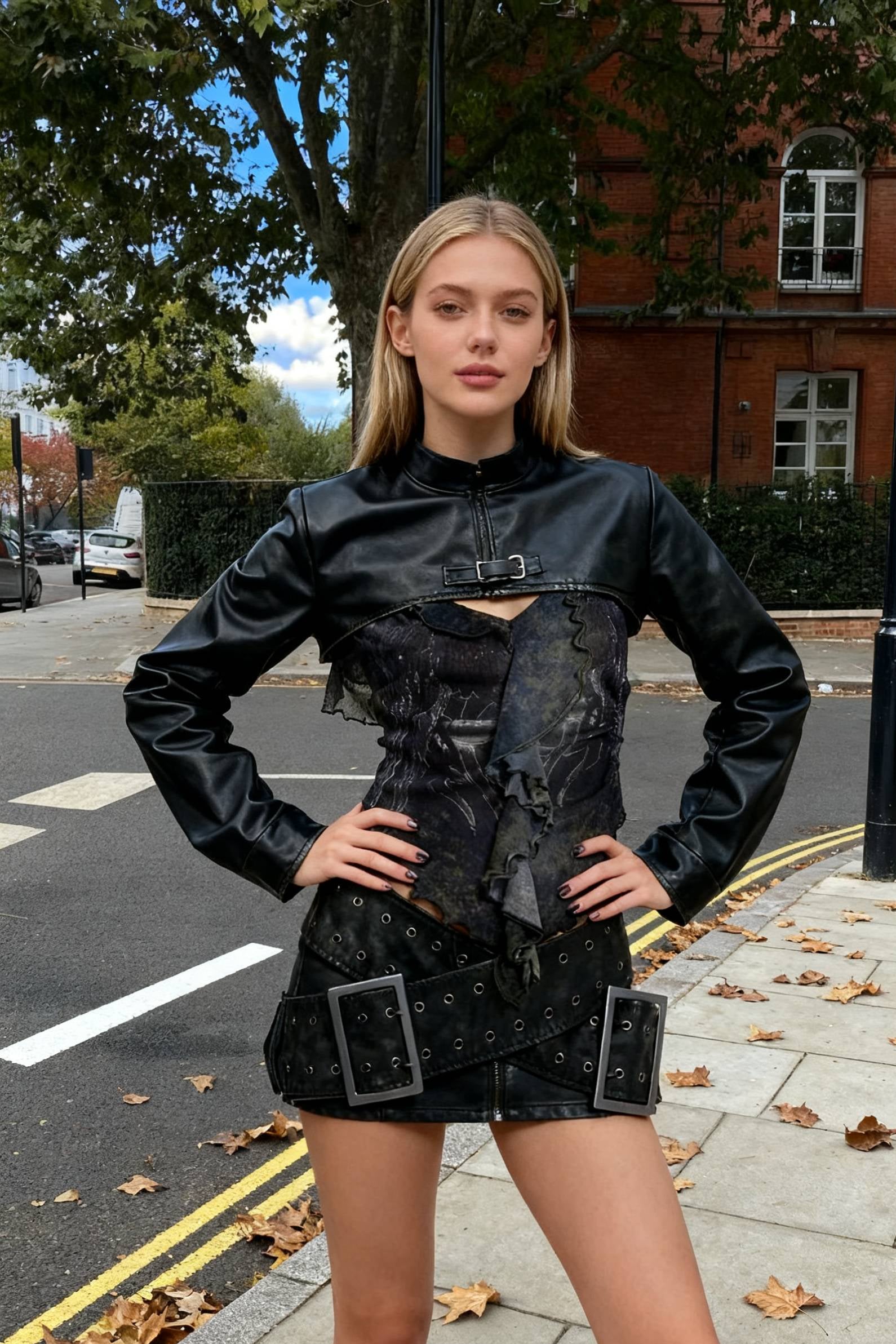 Grunge Cross Belt Faux Leather Mini Skirt Main image
