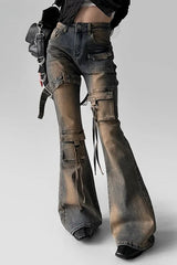 Low Waist Flare Cargo Jeans