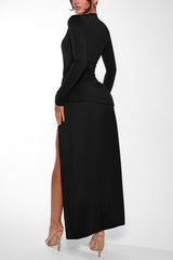 Sexy Deep V Neck Long Sleeve Slit Formal Dress
