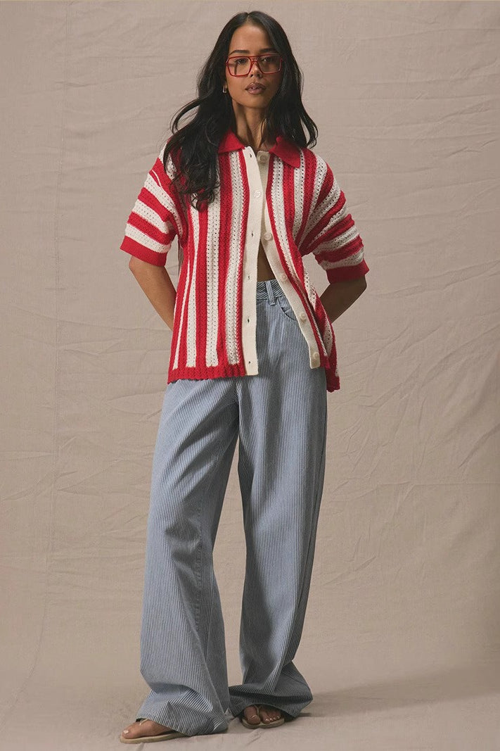 Color Block Striped Polo Sweater Main image