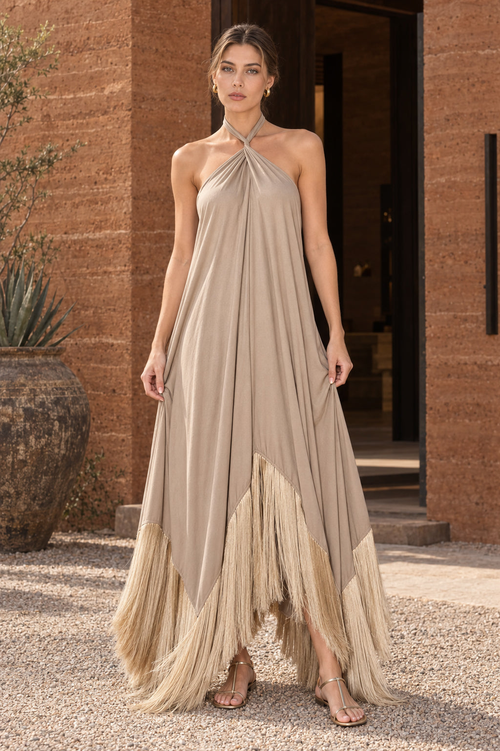 Halter Fringe Maxi Party Dress Main image