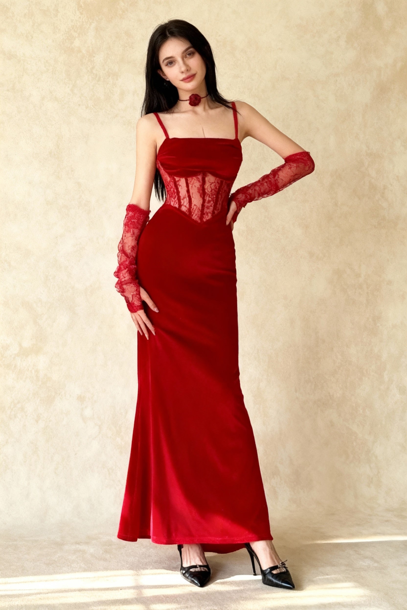 Velvet Lace Maxi Dress Secondary image