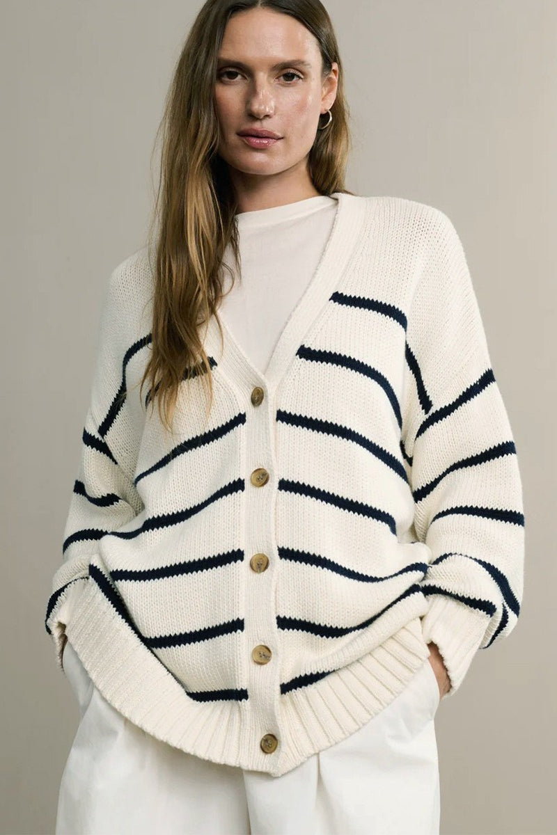 Cotton Stripe V Neck Cardigan Main image