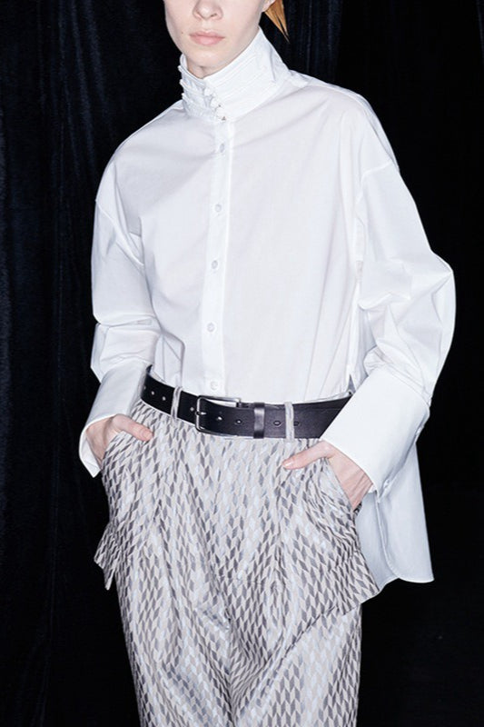 Cotton Mandarin Collar Long Sleeve Top Secondary image