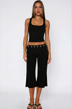 Eyelet Waist Flared Capri Pants