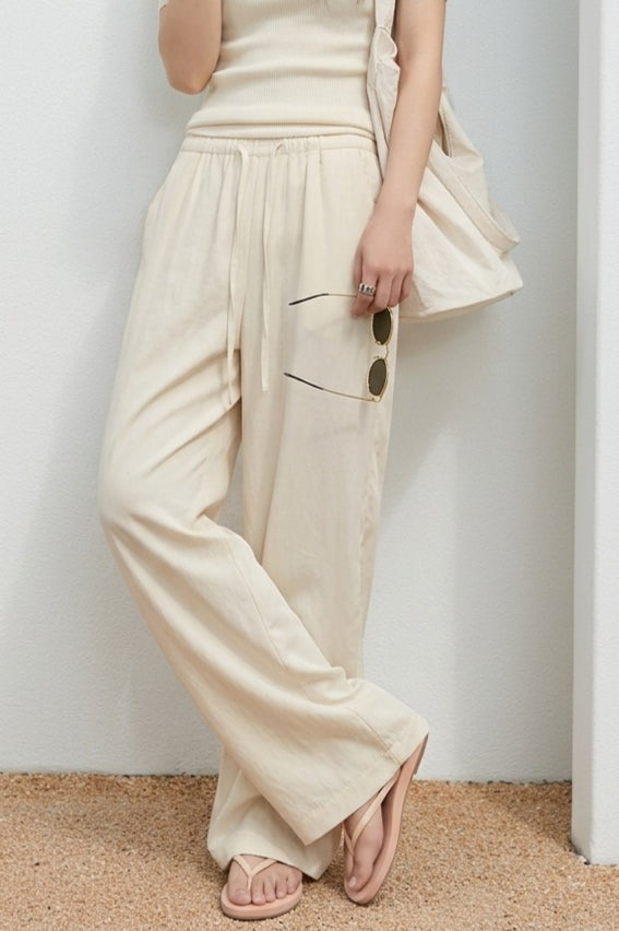 Relaxed Washed Linen Wide Leg Drawstring Pants Secondary image