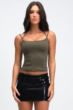 Chic Criss Cross Strap Slit Neck Cami Top