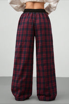 Plaid Elastic Waist Stretch Loose Casual Pants
