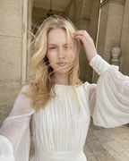Lantern Sleeve Pearl Sheer Maxi Dress