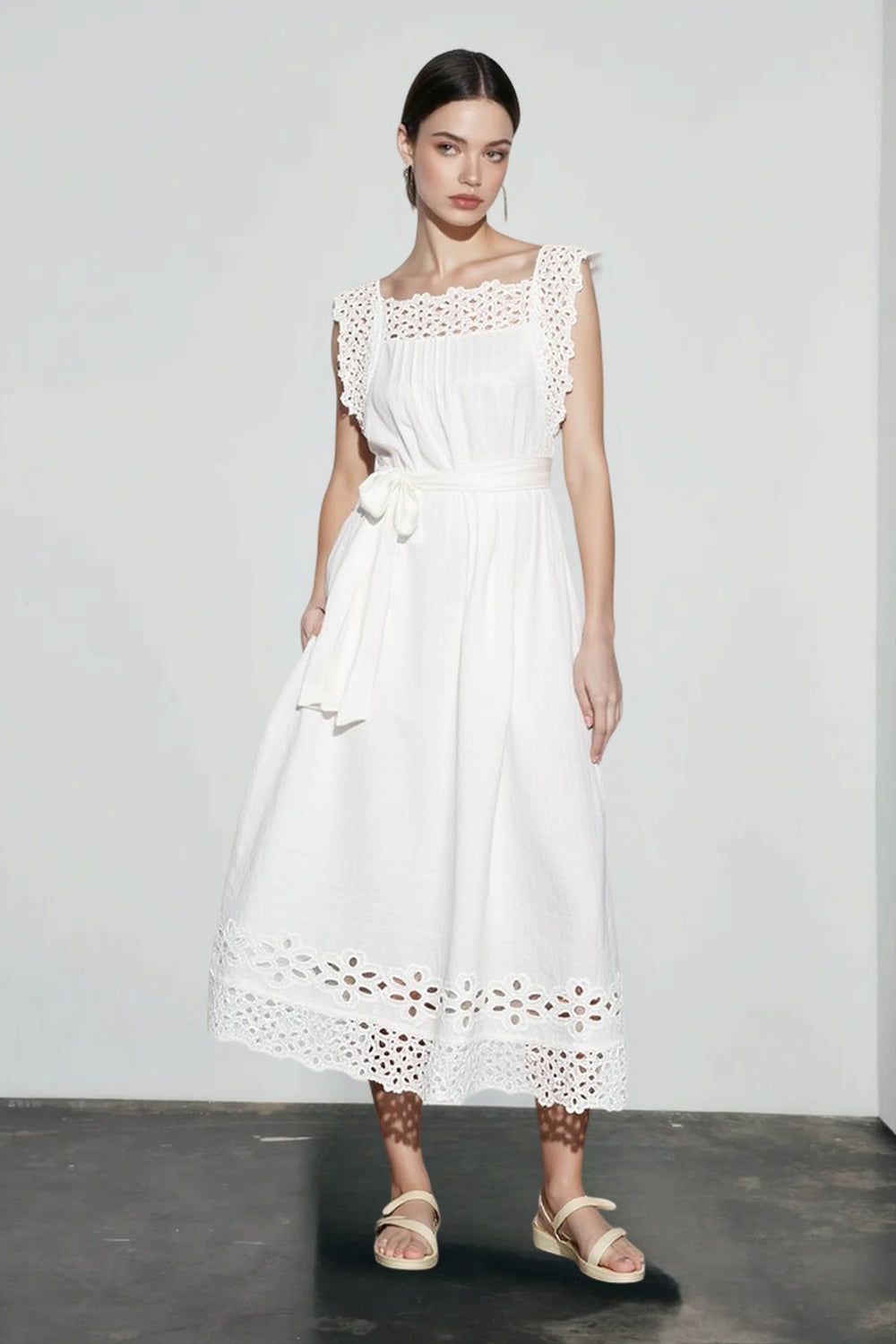 Linen Embroidered Tank Vacation Dress Main image