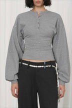 Vintage Gray Henley Dolman Long Sleeve Top