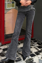 Metal Buckle Low Rise Sculpting Flare Jeans