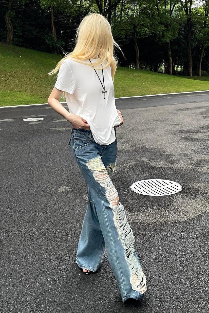 Distressed Low Rise Y2K Flare Jeans