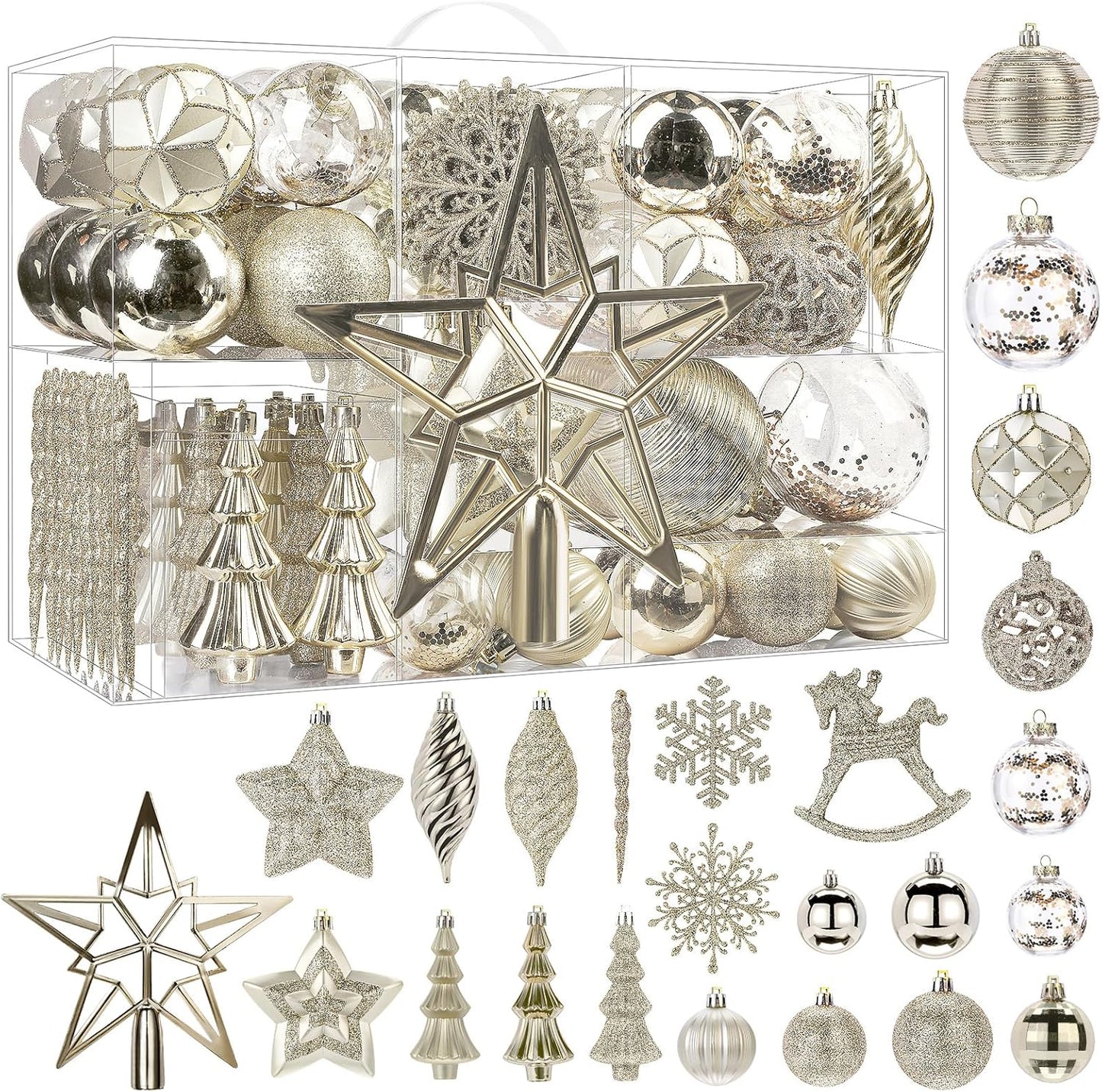 Christmas Tree Decorations Ornaments Set - White (100pcs)