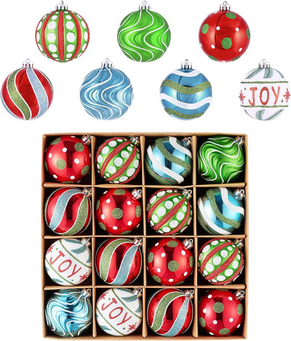 Shatterproof Christmas Ornaments Set - 16ct Red Green White Ball Decorations - 3.15 Inch Hanging Ornaments for Xmas Trees Holiday Party Decor