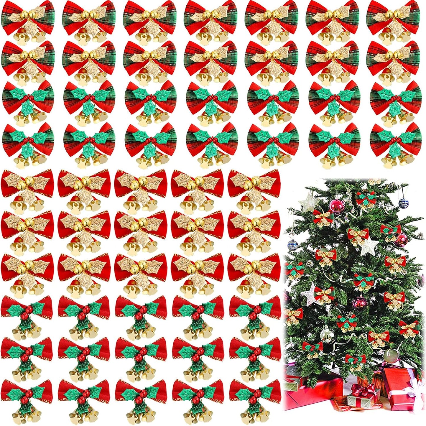 Set of 40 Christmas Mini Bows for Crafts