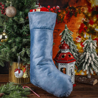 Blue Velvet Christmas Stocking - 10 x 19 Inch - Holiday Party Decor