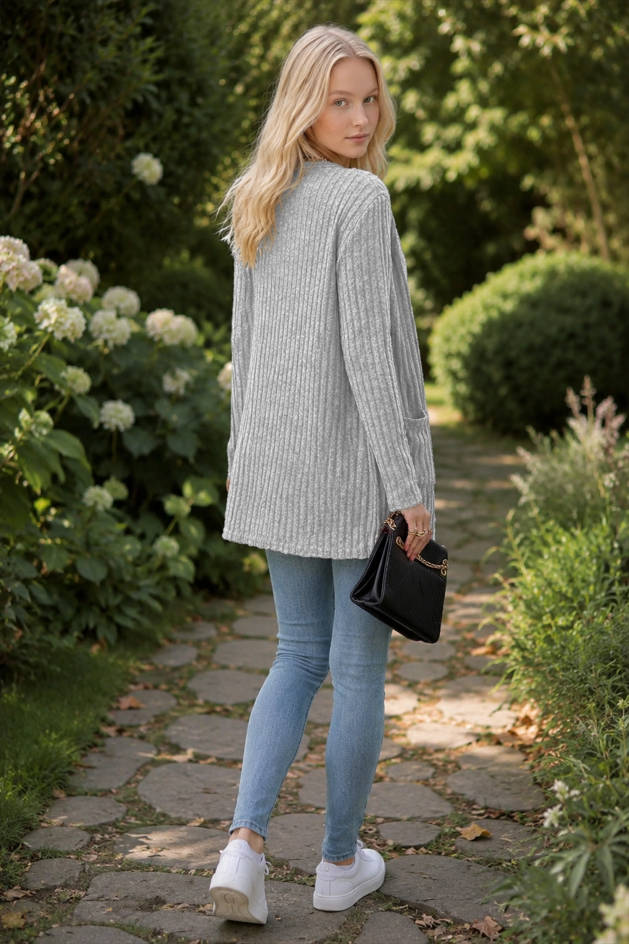 Brushed Ribbed Long Sleeve Cardigan Secondary image