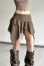 Lace Panel Ruched Asymmetric Mini Skirt