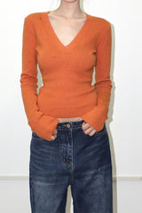 Tailored V-Neck Wool Blend Knit Top