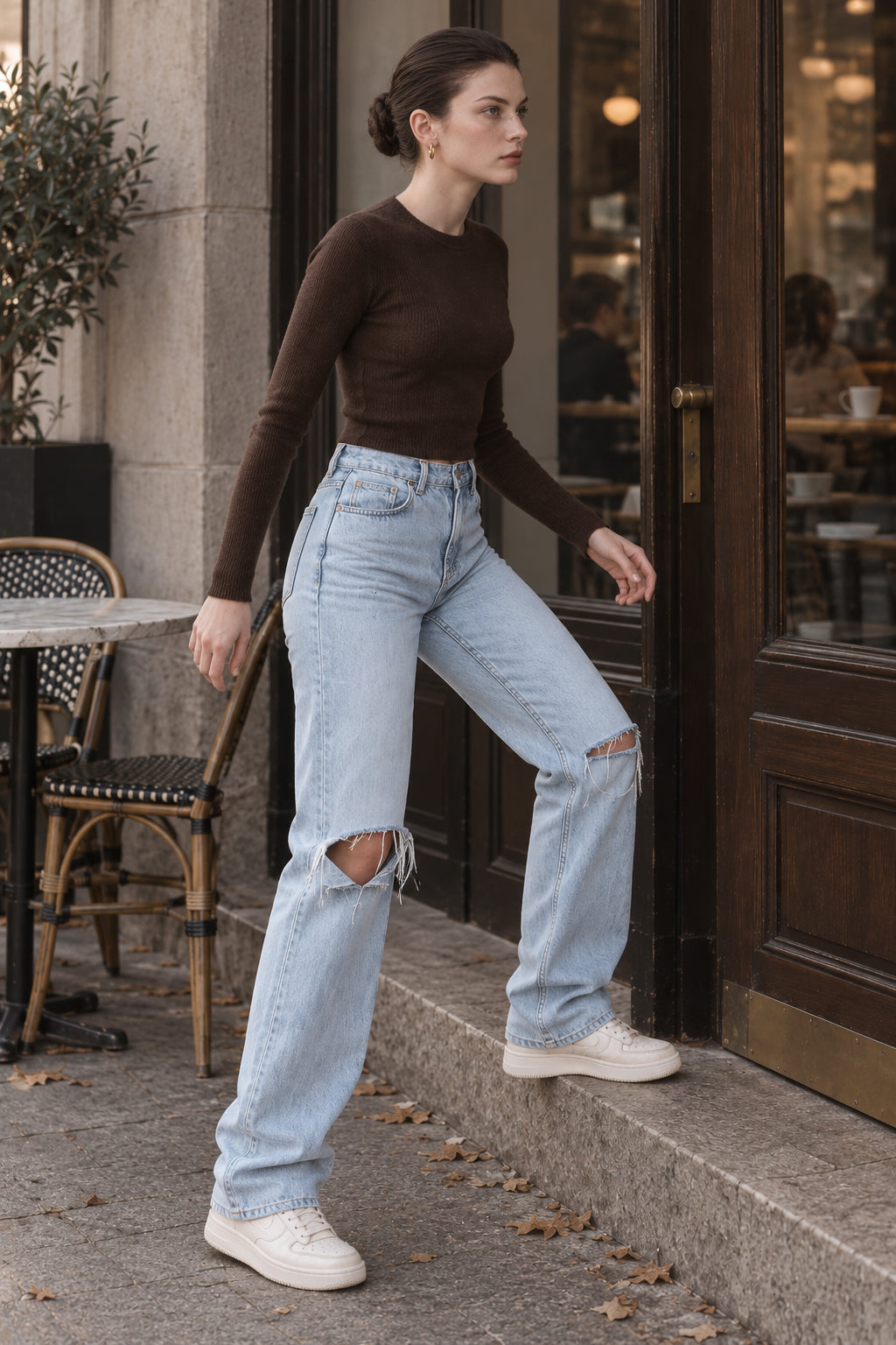 Distressed Light-Wash Straight Jeans