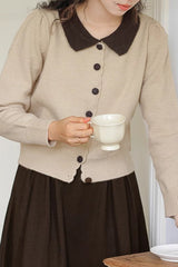 Peter Pan Collar Color Block Cardigan