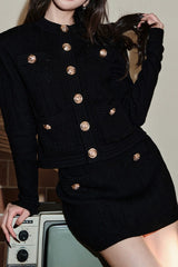 Round Button Boucle Sweater Skirt Tweed Suit Set