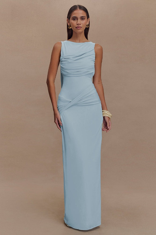 Ruched Split Backless Maxi Dress