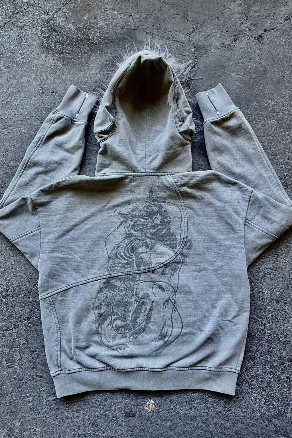 Fur Trim Washed Utility Pocket Zip Hoodie