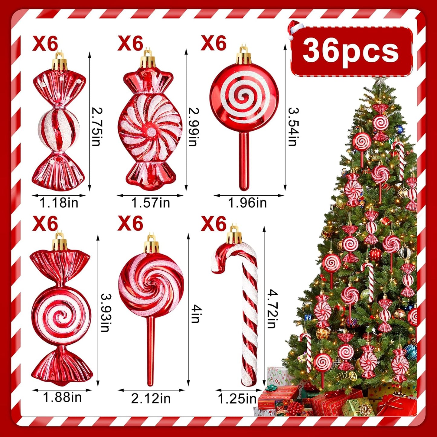 Christmas Candy Cane Ornaments - Glitter Tree Decorations