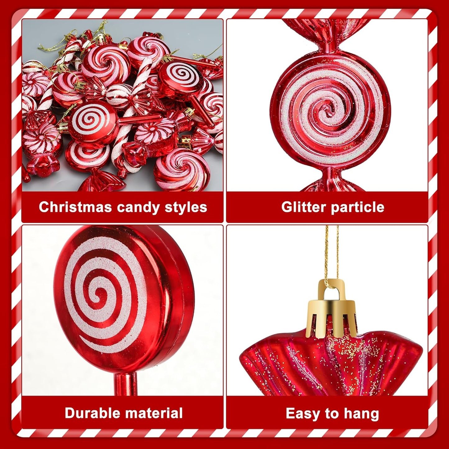 Christmas Candy Cane Ornaments - Glitter Tree Decorations