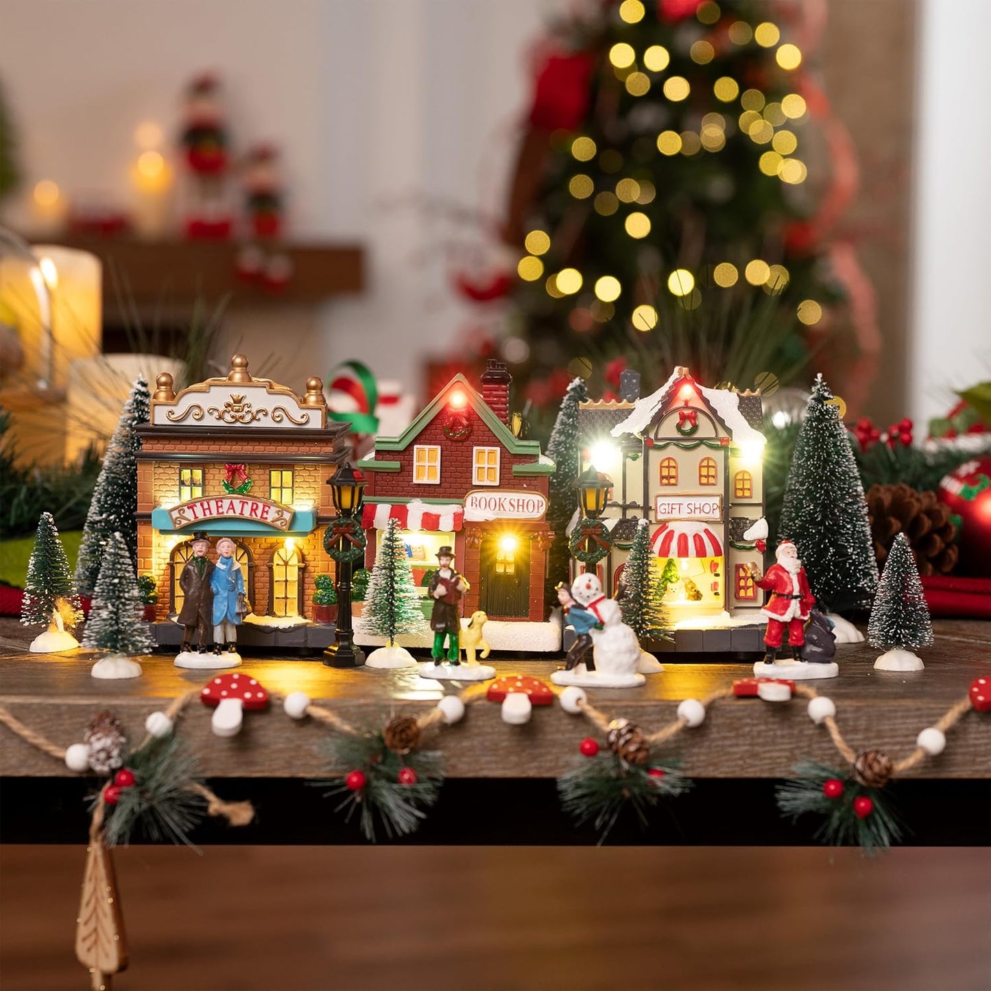 Battery Operated Christmas Village Set - DIY Tabletop Decor Collection (17 PCS)