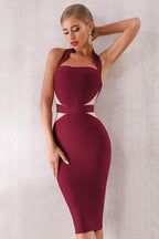 Strapless Lace Solid Burgundy Backless Cocktail Dress