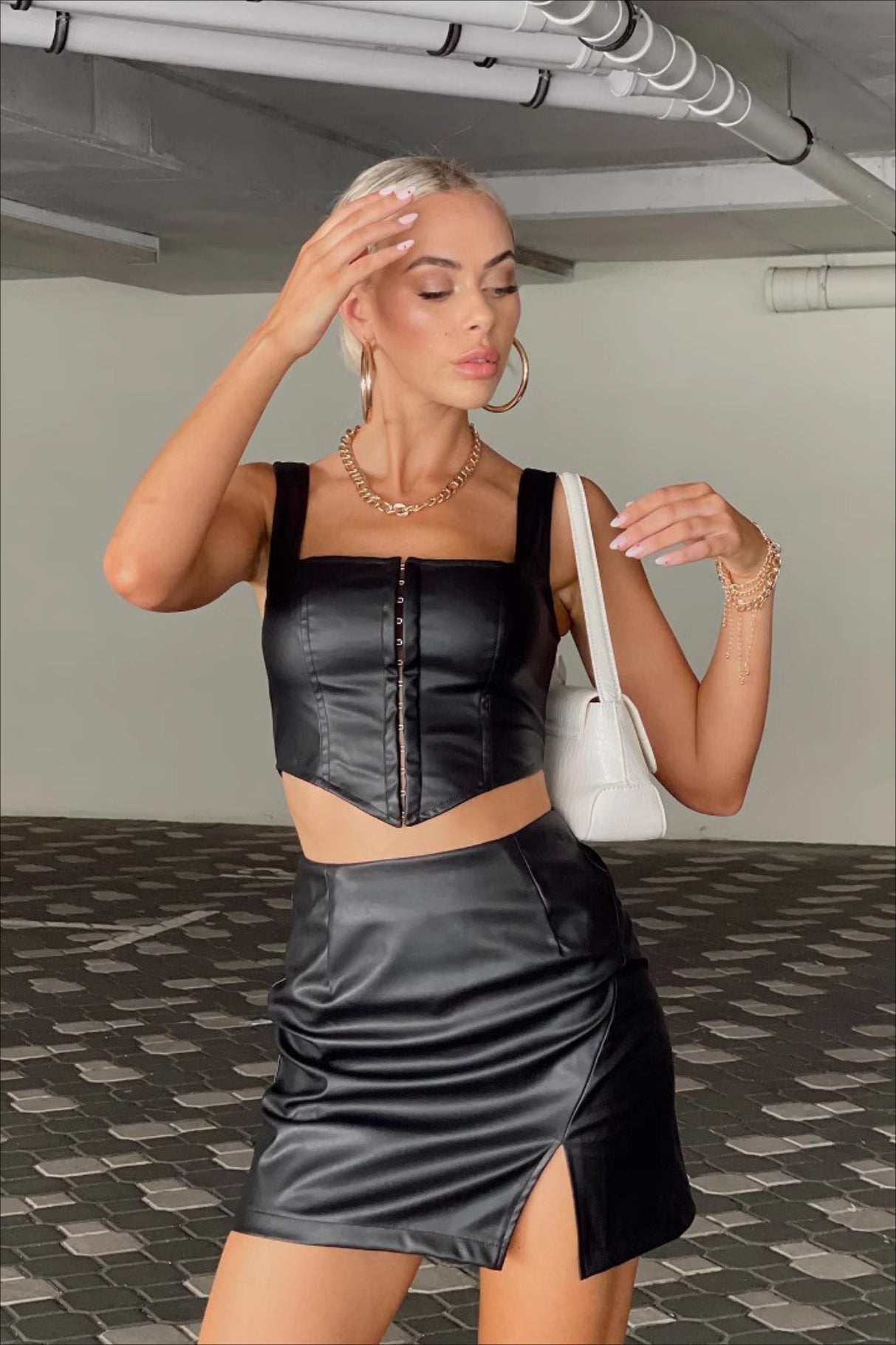Leather Bodycon Slit Mini Skirt Secondary image